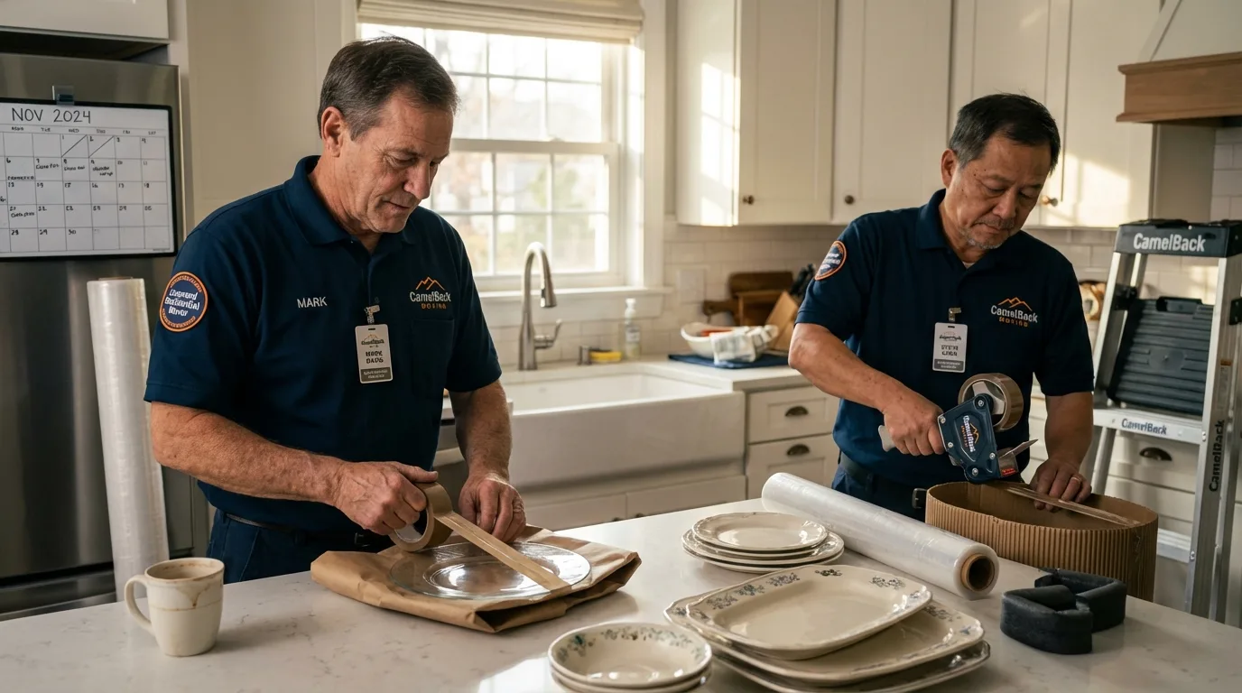 Professional crew packing kitchen dishware in Trenton, OH